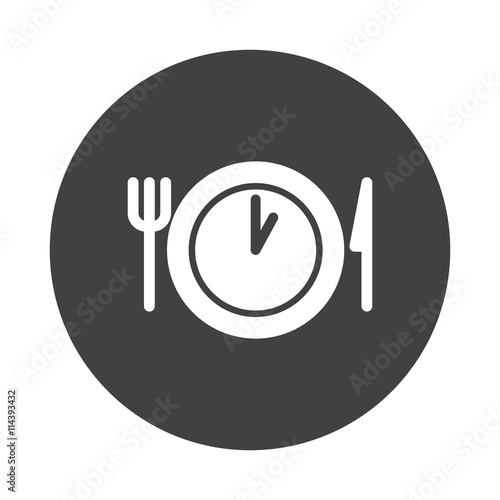 White Lunch Time Icon On Black Button Isolated White Lunch Time Icon On Black Button Isolated
