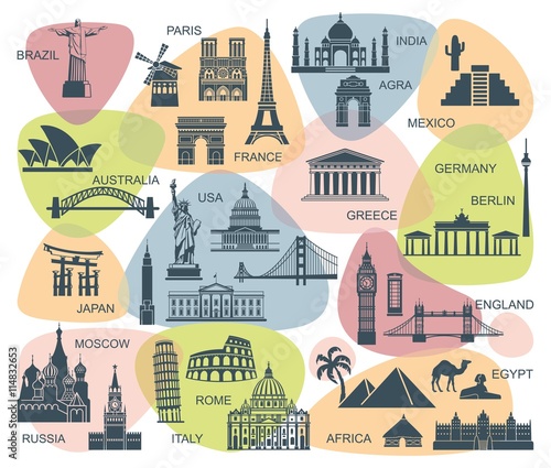Icons world tourist attractions