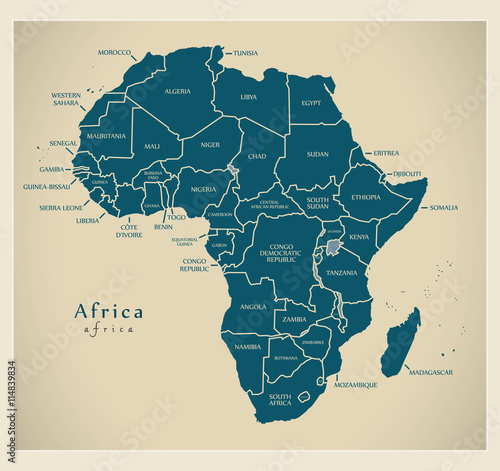 Fototapeta Modern Map - Africa continent with country labels