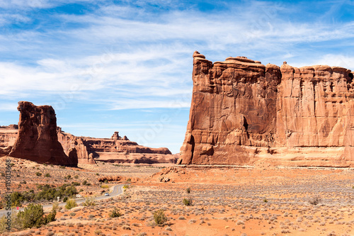  sandstone monuments at Park Avenue in Arches National Park, Utah