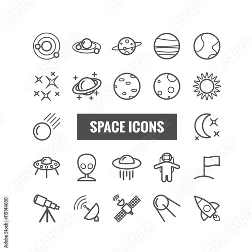 Collection of outline space icons. Linear icons for web, mobile apps