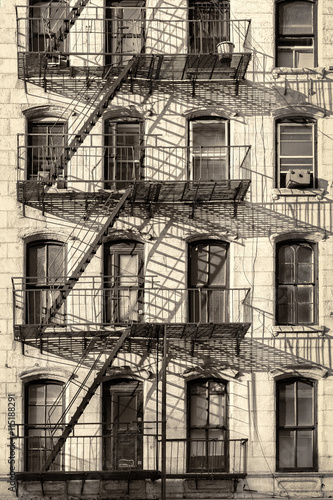 Typical Old New York City Building With Fire Escape Ladders Antique Typical Old New York City Building With Fire Escape Ladders Antique Look Processed