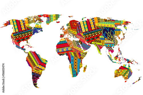 Obraz na płótnie World map with ethnic motifs