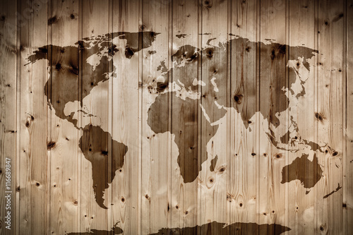 Obraz na płótnie World map on wooden wall. Vintage