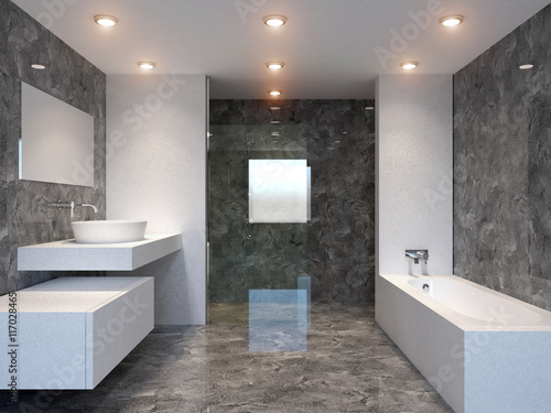  3D-rendering modern bathroom in a big house