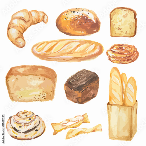 Póster Watercolor bread set