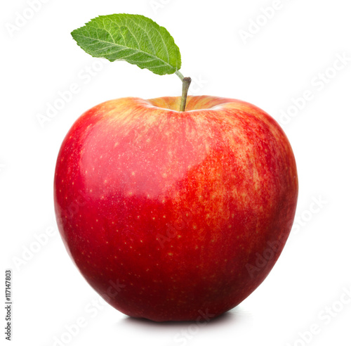 red apple with leaf isolated on white background