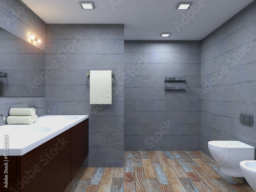Lacobel 3D-rendering modern bathroom in a big house