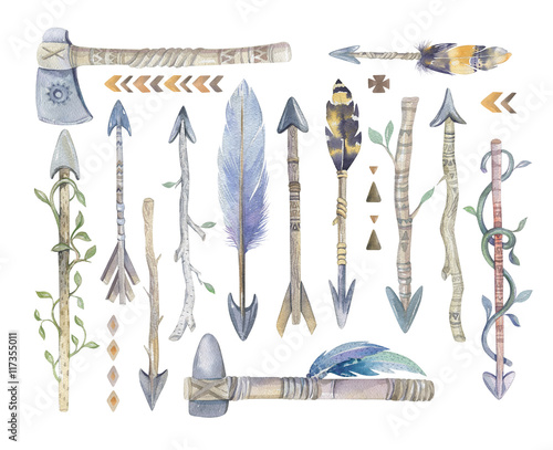 Lacobel Watercolor aztec boto arrows set with Hand Painted Leaves and