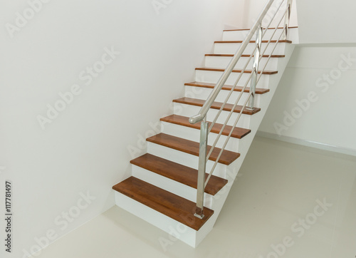 Fototapeta Interior - wood stairs and handrail