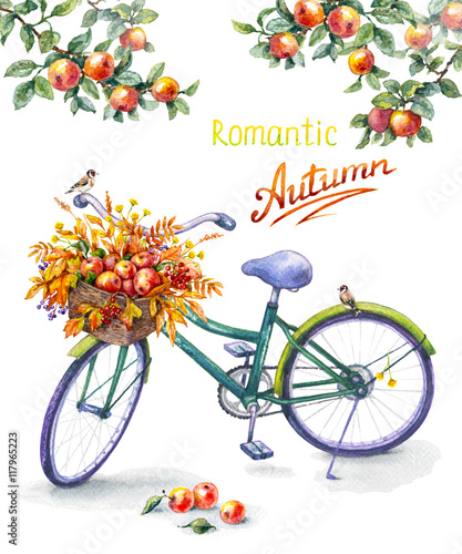 Plakat foto Bicycle with red apples basket