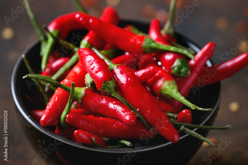 Heap of red hot chili peppers