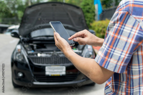 Man Phoning For Help With A Broken Down Car Photos Ap Images Man Phoning For Help With A Broken Down Car