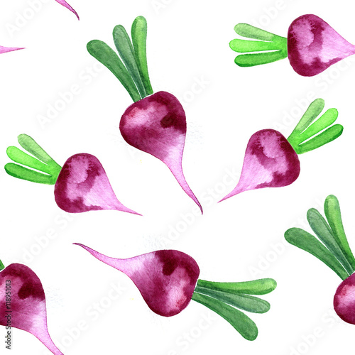 Zdjęcia Watercolor radish seamless pattern on a white background