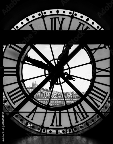  View through d'orsay museum clock tower of Sacre-Coeur Basilica