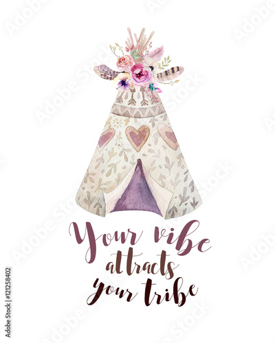 handdrawn-akwarela-plemienne-teepee-na-bialym-tle-bialy-z-cytatem-namiot-i-strzala-boho