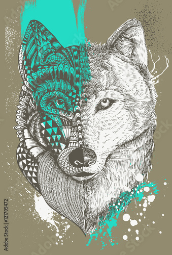 zentangle-stylizowany-wilk-z-splatters-farby-recznie-rysowane-ilustracji