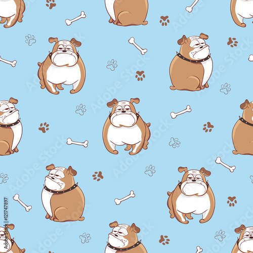 cute-dibujos-animados-perros-de-patrones-sin-fisuras-vector-fondo-con-doodle-bulldogs-en-azul