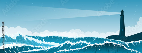 Stormy seascape background with lighthouse