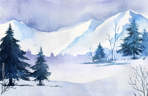 zimowy-krajobraz-ilustracja-akwarela-krajobraz