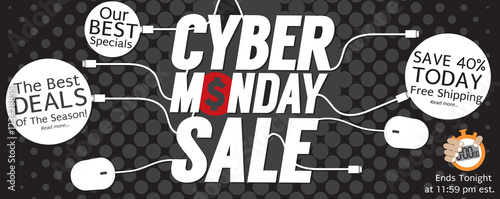 8000x3176 Pixel Modern Black Polka Dot Cyber Monday Super Wide Banner Vector Illustration