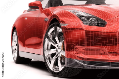 model,-czerwony-sportowy-samochod,-grafia-3d,-tlo