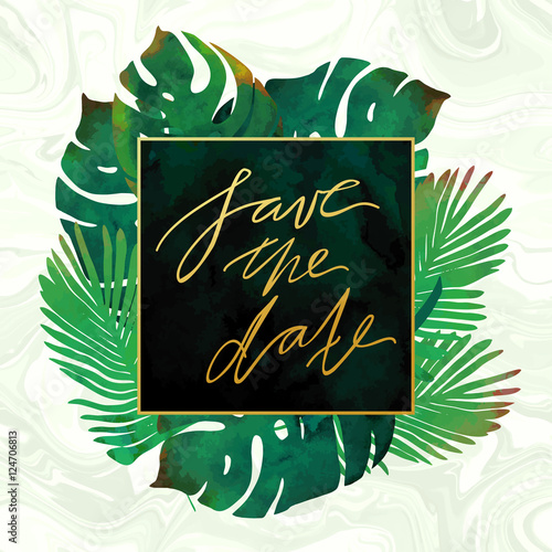 trendy tropical jungle style vector invitation template watercolor