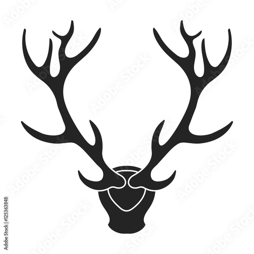  Deer antlers horns icon in black style isolated on white background. Hunting symbol stock vector illustration.