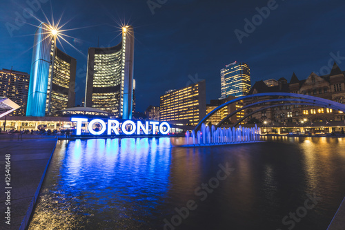 Nathan Phillips square in Toronto at night