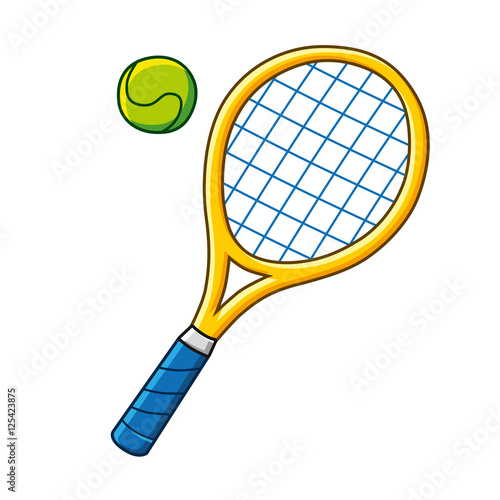 Obraz na plátně Yellow tennis racket and ball icon isolated.