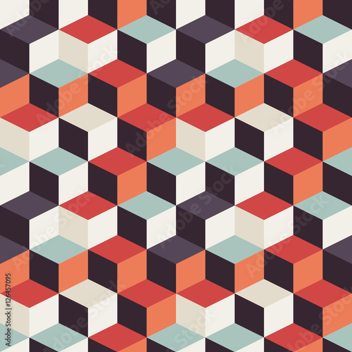 Fototapeta Geometric seamless pattern with colorful squares in retro design