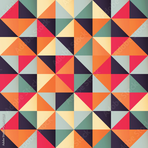 Fototapeta Geometric seamless pattern with colorful triangles in retro design