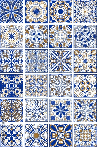 mega-zestaw-tradycyjnych-hiszpanskich-lub-portugalskich-plytek-ceramicznych-i-ceramicznych-ozdobnych-w-kolorze-indygo-i-zlotym