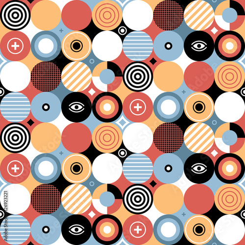 Lacobel Seamless geometric pattern in flat style with colorful circles. Useful for wrapping, wallpapers and textile.