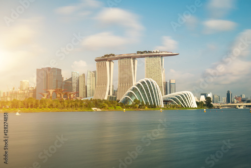Obraz na plátne Singapore skyscraper building at Marina Bay in morning, Singapor
