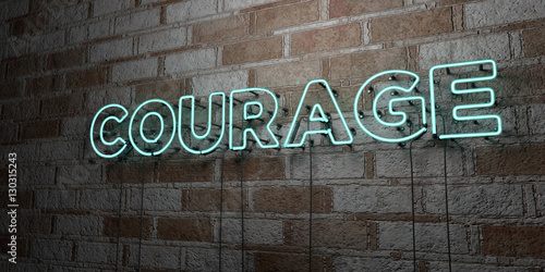 COURAGE - Glowing Neon Sign on stonework wall - 3D rendered royalty free stock illustration. Can be used for online banner ads and direct mailers..