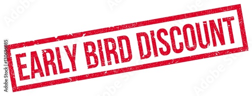 Early Bird Discount rubber stamp. Grunge design with dust scratches. Effects can be easily removed for a clean, crisp look. Color is easily changed.