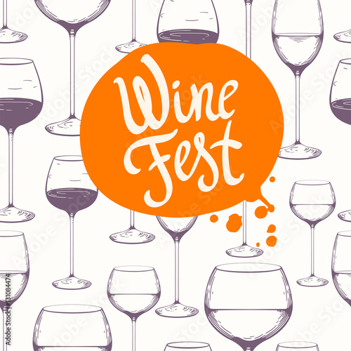 Hand-drawn sketch of wine glass. Seamless glassware pattern. Black ... Hand-drawn sketch of wine glass. Seamless glassware pattern. Black ...