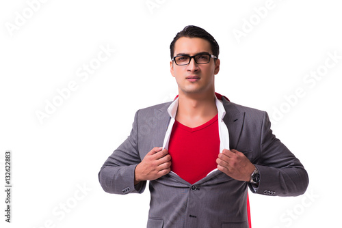 Young businessman wearing red cover on white