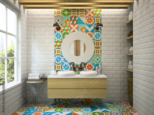 Fototapeta Interior modern bathroom 3D rendering