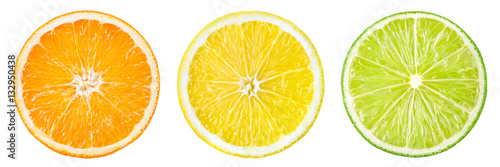 Citrus fruit. Orange, lemon, lime, grapefruit. Slices isolated o