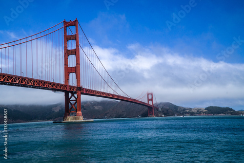 Poster Golden Gate Bridge, San Francisco, California with fog and clouds