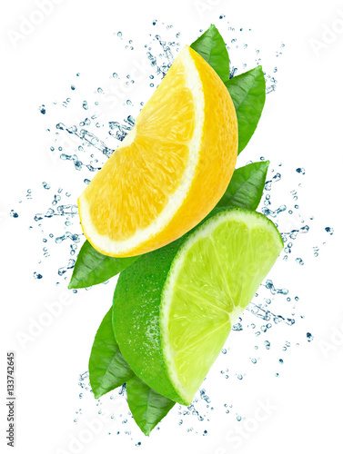 lime and lemon splash isolated