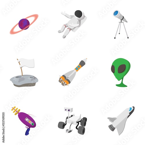 Cosmos icons set, cartoon style