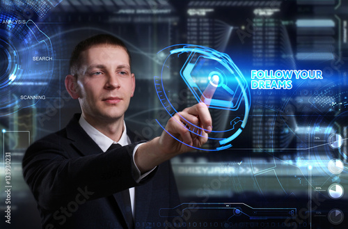 Poster Business, Technology, Internet and network concept. Young busine