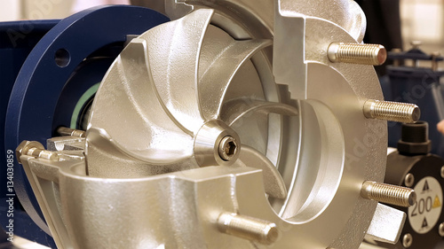 Rotor turbine circular electric pump for water or other liquid. Centrifugal pump for industrial water supply.