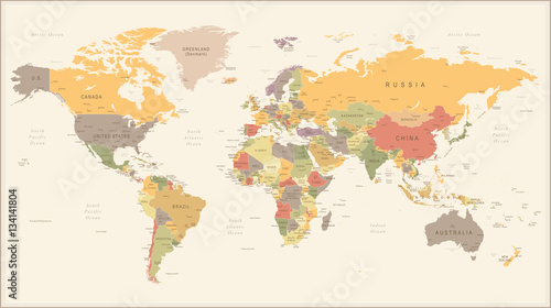 Obraz Fotograficzny Vintage Retro World Map - illustration