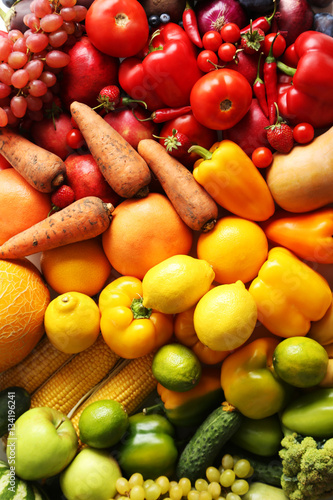 Ripe and tasty fruits and vegetables background