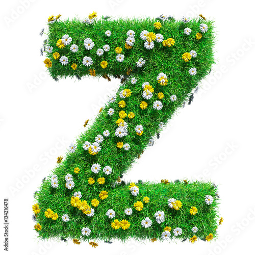 Letter Z Of Green Grass And Flowers