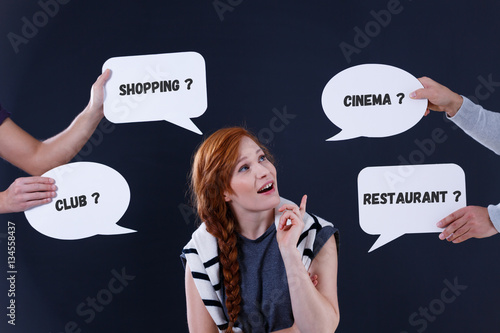 Woman with speech bubbles